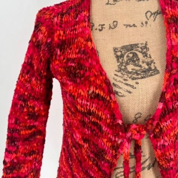 Hand Knit Handmade Loose Knit Colorful Front Tie Cardigan Boho Hippie Y2K Medium - Picture 5 of 12